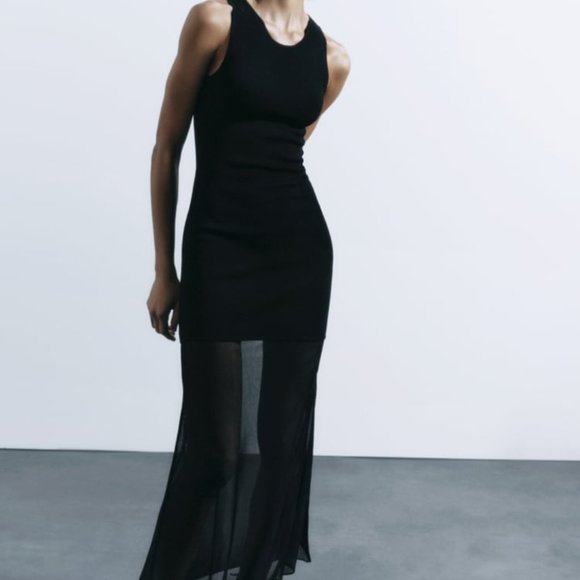 NWT ZARA LONG KNIT DRESS  BLACK - REF. 2142/066 S, M - Picture 2 of 6